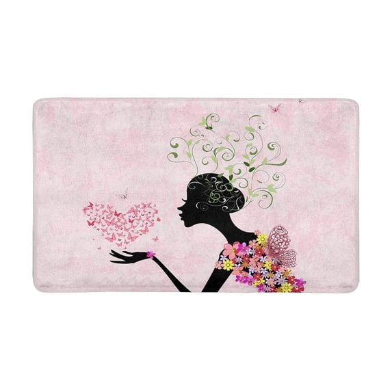 MKHERT Fashion Pink Flowers Girl with Floral Hair and Butterflies Doormat Rug Home Decor Floor Mat Bath Mat 30x18 inch
