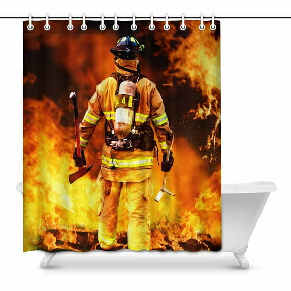MKHERT Fire Firefighter Fireman Searches for Possible Survivors Waterproof Shower Curtain Decor Fabric Bathroom Set 60x72 inch