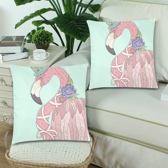 MKHERT Flamingo With Flower Throw Pillowcase Pillow Cover Cushion Couver 18x18 inch, Set of 2