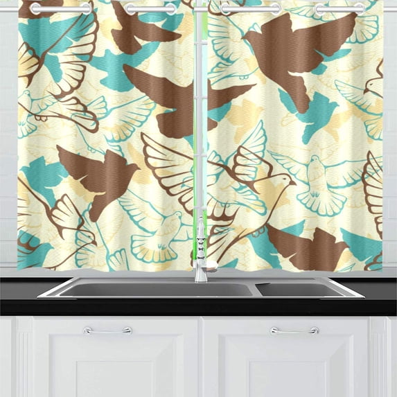 MKHERT Flock Flying Pigeons Window Curtains Kitchen Curtain Room Bedroom Drapes Curtains 26x39 inch, 2 Piece