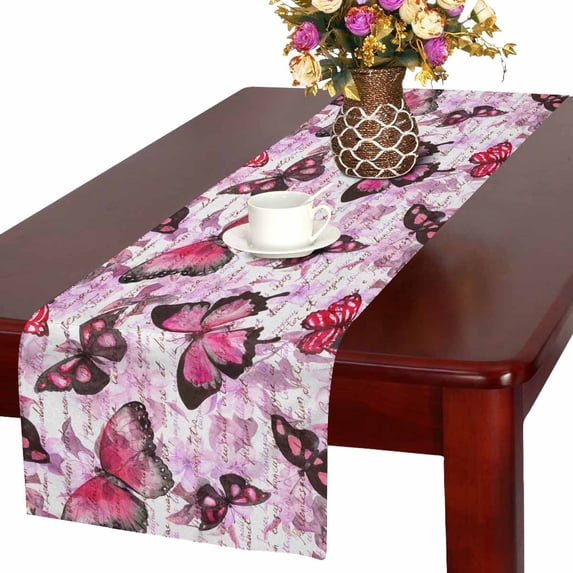 MKHERT Floral Butterfly Table Runner, Watercolr Letter Table Cloth Runner for Wedding Party Banquet Decoration 16x72 inch
