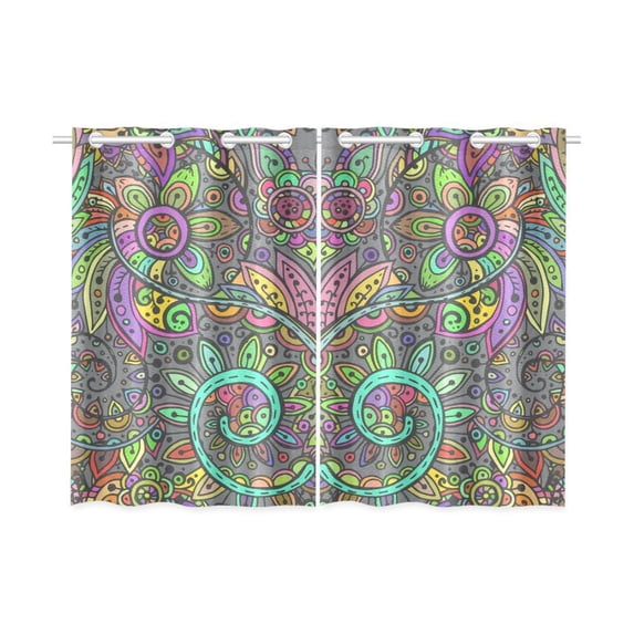 MKHERT Floral Doodle Window Curtains Kitchen Curtain Room Bedroom Drapes Curtains 26x39 inch, 2 Piece