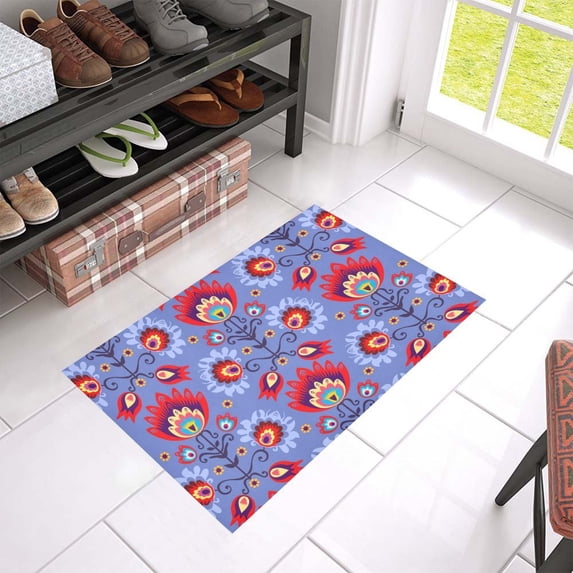 MKHERT Floral Folk Blue Background Doormat Rug Home Decor Floor Mat Bath Mat 23.6x15.7 inch