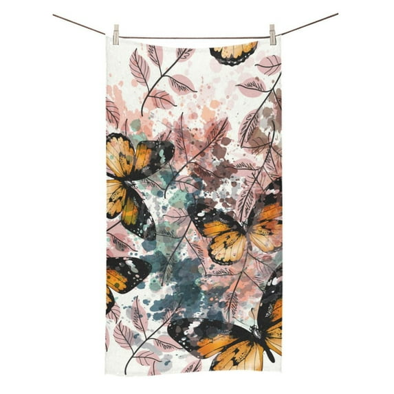 MKHERT Floral Ink Spots And Butterflies Bath Towel Shower Towel Wash Cloth Face Towels 16x28 Inches