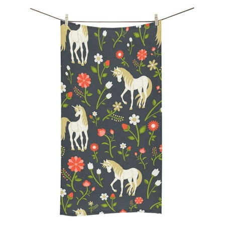 MKHERT Floral Pattern With Magic Unicorns Bath Towel Shower Towel Wash Cloth Face Towels 16x28 Inches