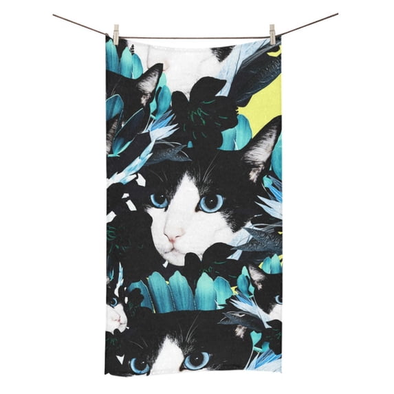 MKHERT Floral Pattern With Roses And Cats Bath Towel Shower Towel Wash Cloth Face Towels 16x28 Inches