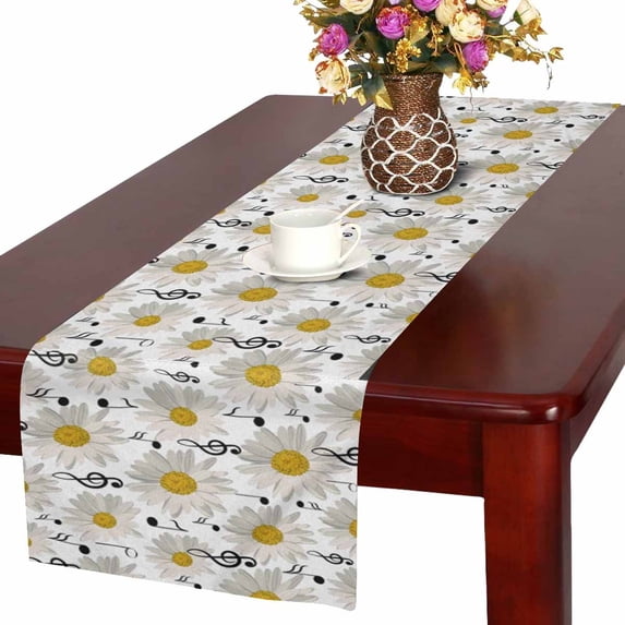 MKHERT Floral Pattern with Music Notes and Daisy Flowers Table Runner Home Decor for Wedding Party Banquet Decoration 16x72 Inch
