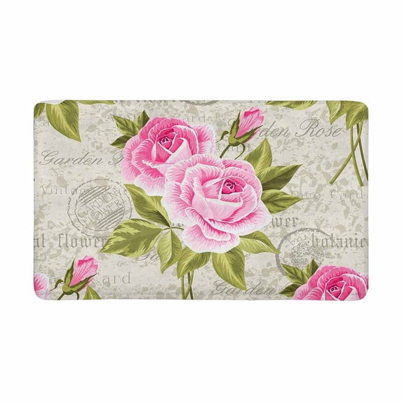 MKHERT Floral Pattern with Pink Roses on Vintage Postcard Doormat Rug Home Decor Floor Mat Bath Mat 30x18 inch