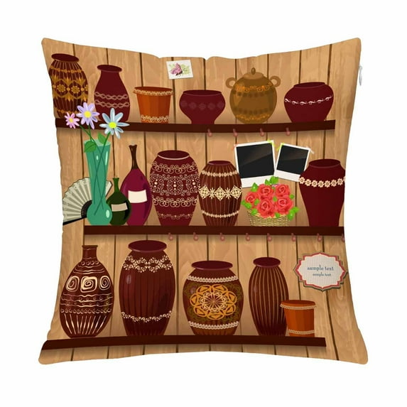 MKHERT Flower Pots On Wooden Shelves Pillow Covers Pillowcase Throw Pillows 18x18 inch