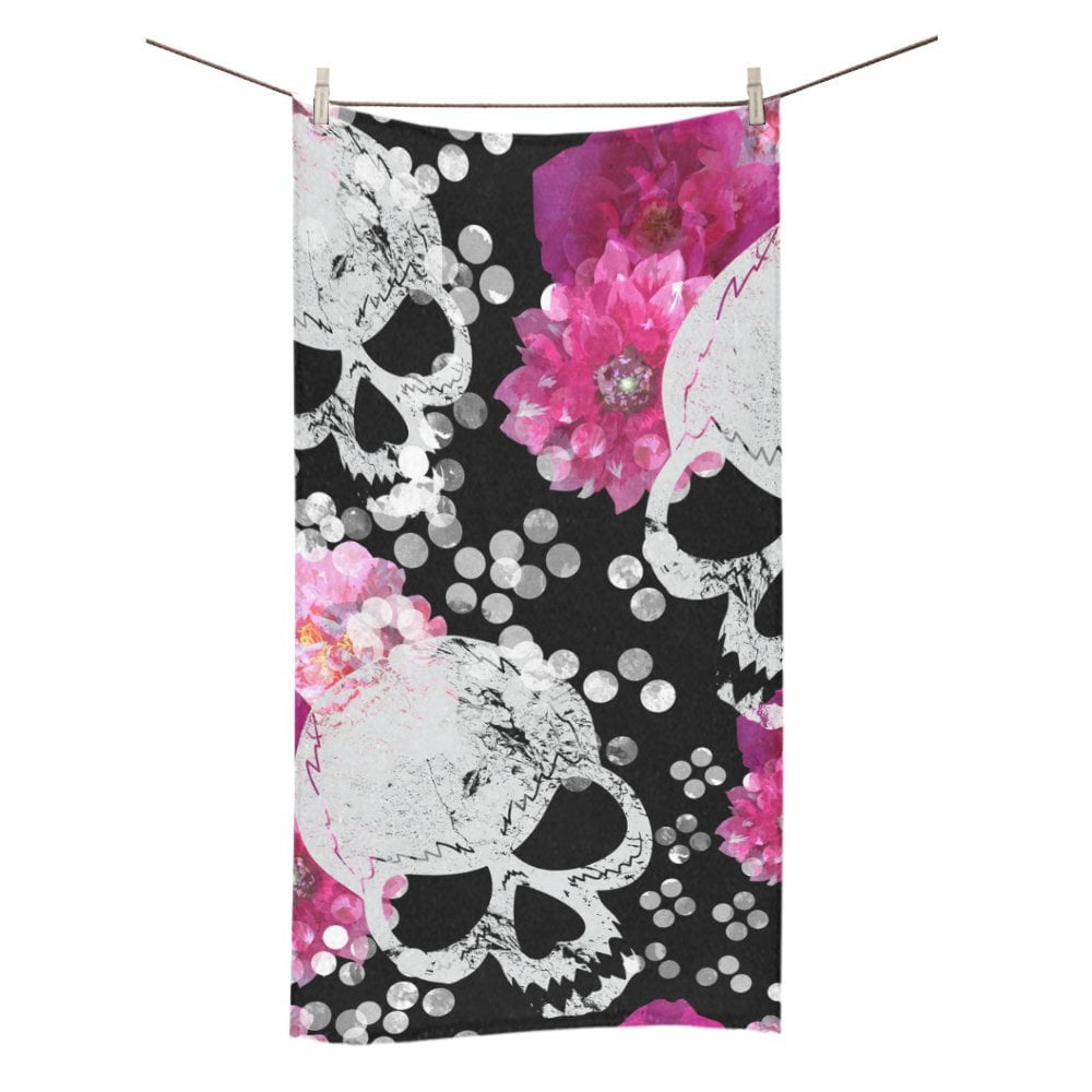 MKHERT Flowers And Skulls Floral Gothic Pattern Bath Towel Shower Towel