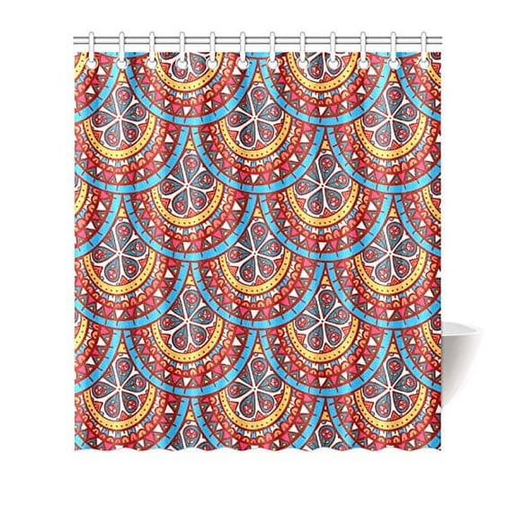 MKHERT Flowers And Triangles Shower Curtain Waterproof Bath Curtain Decor 66x72 inch