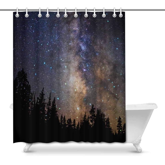 MKHERT Forest Tree in Galaxy Stary Night Sky Home Decor Waterproof Polyester Bathroom Shower Curtain Bath Decorations Hooks 66x72 inch