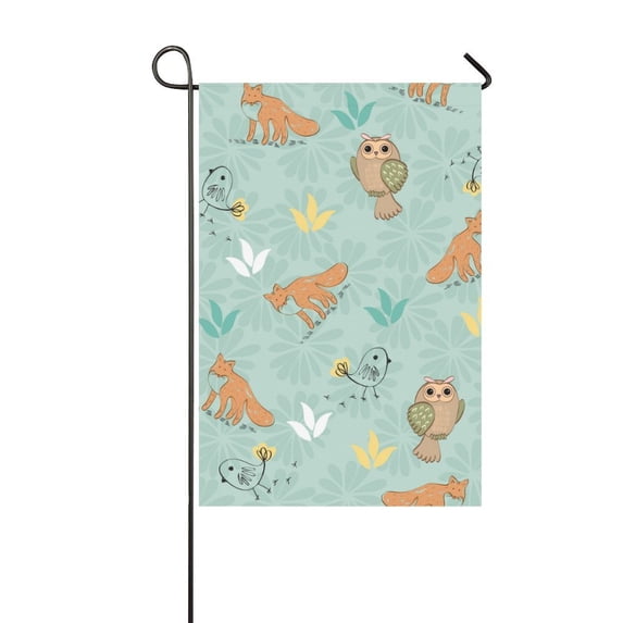 MKHERT Fox and Owl Garden Flag Outdoor Flag 12x18 inch
