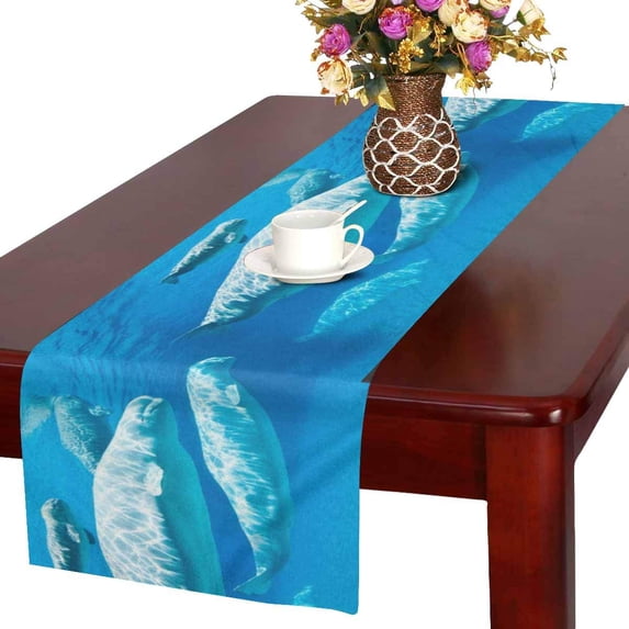 MKHERT Friendly Beluga Whales Underwater Funny Animal Table Runner Home Decor for Home Kitchen Dining Wedding Party 16x72 Inch