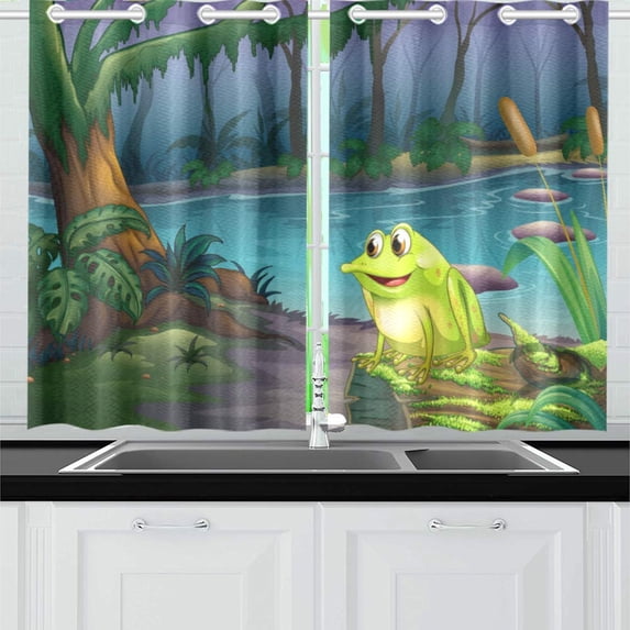 MKHERT Frog Window Curtain Kitchen Curtain 26x39 inch,Two Piece