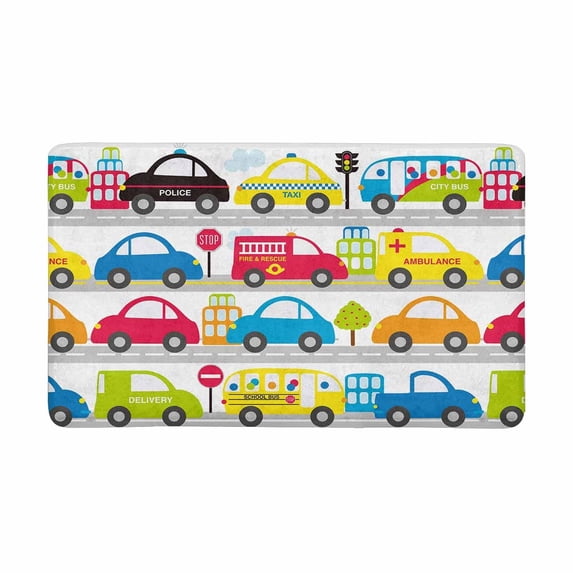 MKHERT Funny Cartoon Cars Trucks Buses and Emergency Vehicles Doormat Rug Home Decor Floor Mat Bath Mat 30x18 inch