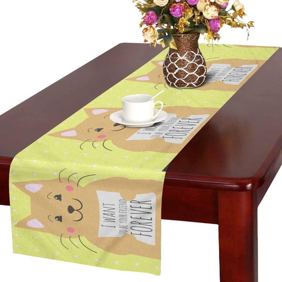MKHERT Funny Cartoon Cat with Inspirational Quote I Want to Be Your Friend Table Runner Home Decor for Wedding Banquet Decoration 16x72 Inch