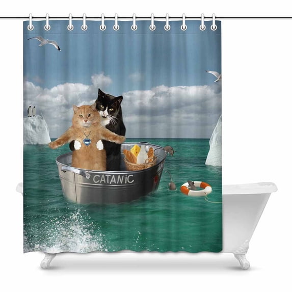 MKHERT Funny Catanic Two Cats Cosplay Titanic House Decor Shower Curtain for Bathroom Decorative Bathroom Shower Curtain Set 60x72 inch