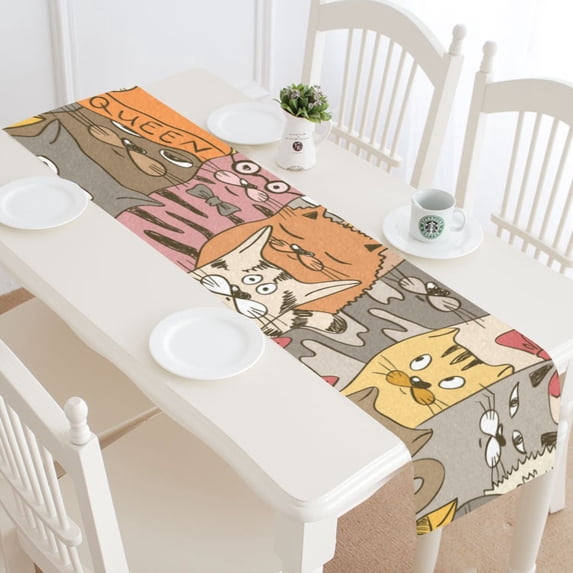 MKHERT Funny Cats Table Runner for Office Kitchen Dining Room Wedding Party 16x72 inch