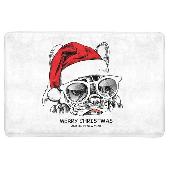 MKHERT Funny Christmas French Bulldog with Santas Hat and Glasses Doormat Rug Home Decor Floor Mat Bath Mat 23.6x15.7 inch