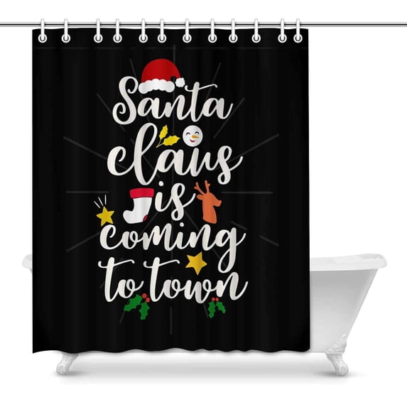 MKHERT Funny Christmas Quote Santa Claus is Coming to Town House Decor Shower Curtain for Bathroom Decorative Bathroom Shower Curtain Set 60x72 inch
