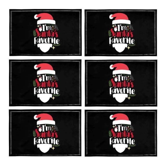 MKHERT Funny Christmas Saying I'm Santas's Favorite Placemats Table Mats for Dining Room Kitchen Table Decoration 12x18 inch,Set of 6