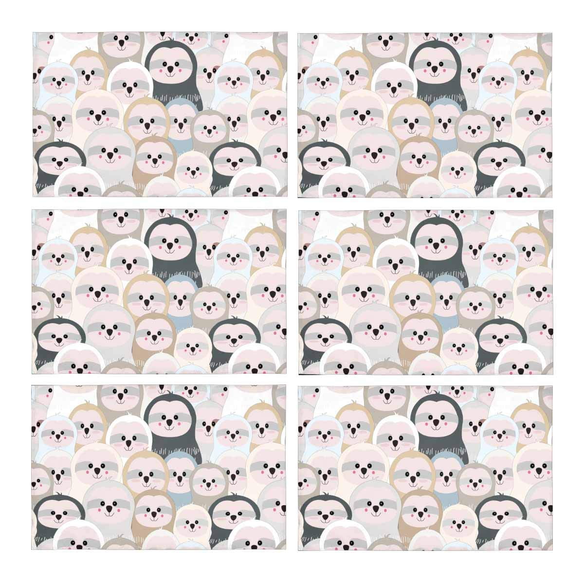 MKHERT Funny Cute Baby Sloth Pastel Cartoon Doodle Comic Art Placemats ...