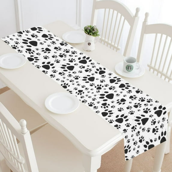 MKHERT Funny Dog Paw Prints Footprints Table Runner Home Decor for Kitchen Dining Wedding Party 16x72 Inch