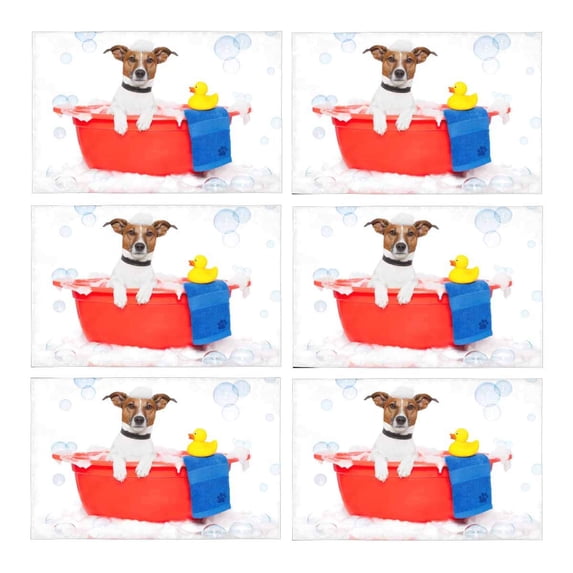 MKHERT Funny Dog Taking A Bath in Bathtub with Plastic Duck Placemats Table Mats for Dining Room Kitchen Table Decoration 12x18 inch,Set of 6
