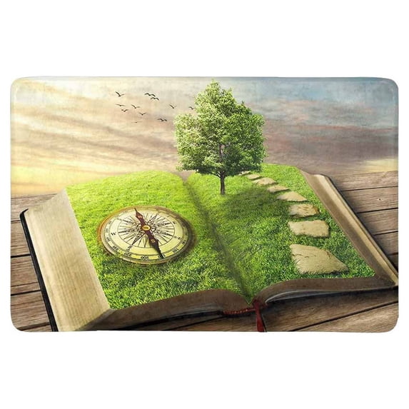 MKHERT Funny Fantasy Tree of Life Opened Book with Grass Compass Doormat Rug Home Decor Floor Mat Bath Mat 23.6x15.7 inch