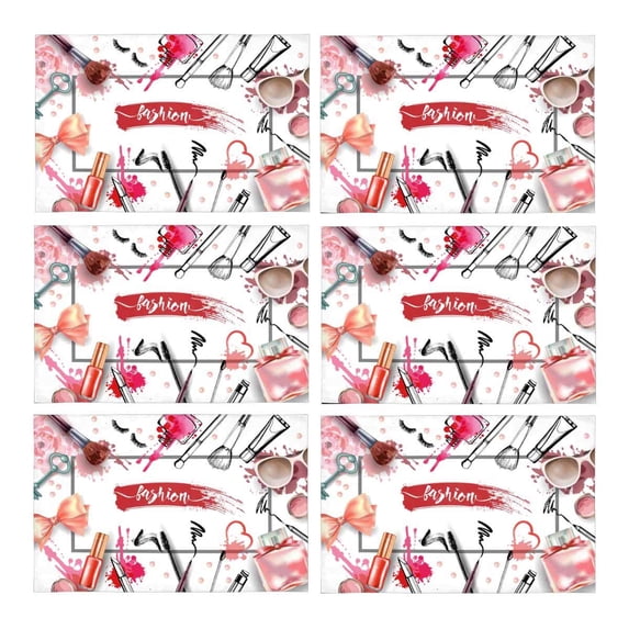 MKHERT Funny Fashion Cosmetics Make Up Set Placemats Table Mats for Dining Room Kitchen Table Decoration 12x18 inch,Set of 6