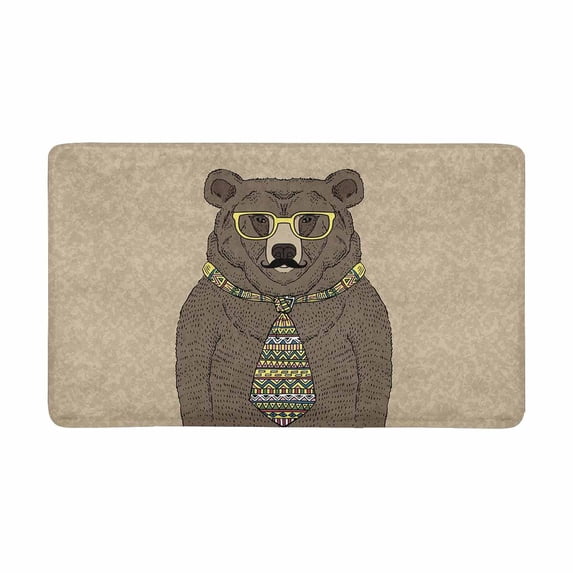 MKHERT Funny Hipster Bear in Tie and Glasses with Mustache Doormat Rug Home Decor Floor Mat Bath Mat 30x18 inch
