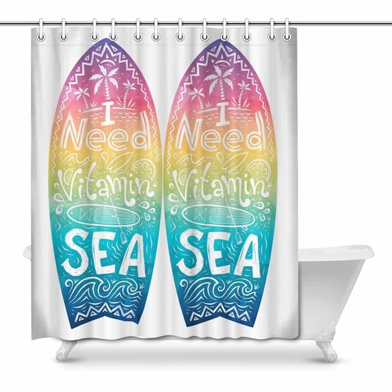 MKHERT Funny I Need Vitamin Sea in Rainbow Surfboard Waterproof Shower Curtain Decor Fabric Bathroom Set 66x72 inch