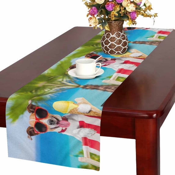 MKHERT Funny Jack Russell Dog Eating Ice Cream on Summer Beach Table Runner Home Decor for Home Kitchen Wedding Party Banquet Decoration 16x72 Inch