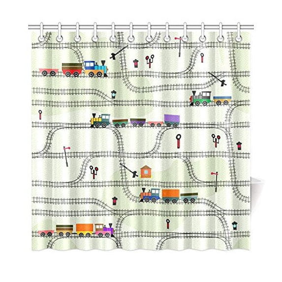 MKHERT Funny Kids With Railway Shower Curtain Waterproof Bath Curtain Decor 66x72 inch