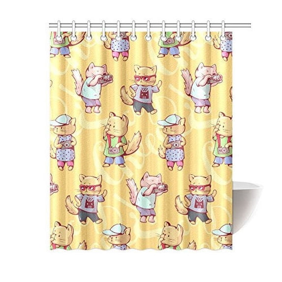 MKHERT Funny Kitten With Camera Polyester Fabric Bathroom Shower Curtain 60x72 inch