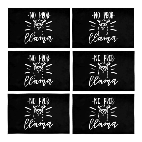 MKHERT Funny Llama with Inspirational Quote No Prob Llama Placemats Table Mats for Dining Room Kitchen Table Decoration 12x18 inch,Set of 6
