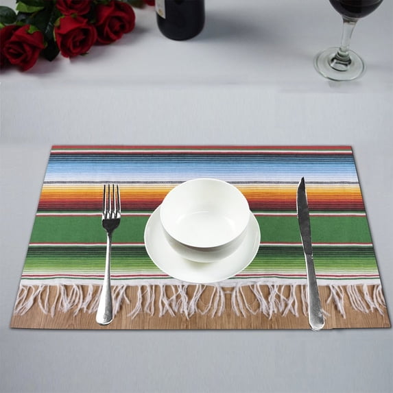 MKHERT Funny Mexican Blanket Rug Design With Boho Stripes Placemats Table Mats for Dining Room Kitchen Table Decoration 12x18 inch,Set of 6