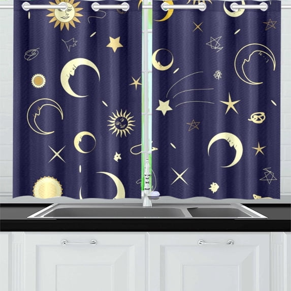 MKHERT Funny Moon And Stars Window Curtains Kitchen Curtain Room Bedroom Drapes Curtains 26x39 inch, 2 Piece