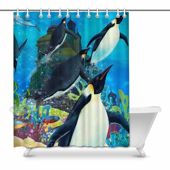MKHERT Funny Penguins Underwater Sea Castle Home Decor Waterproof Polyester Bathroom Shower Curtain Bath 66x72 inch