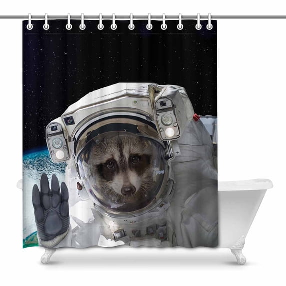 MKHERT Funny Raccoon Astronaut in Space Home Decor Waterproof Polyester Bathroom Shower Curtain Bath Decorations 66x72 inch