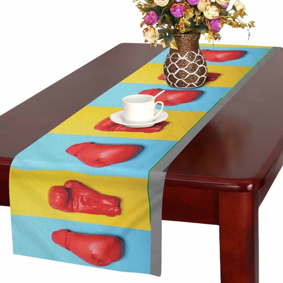 MKHERT Funny Red Boxing Gloves on Blue and Yellow Background Table Runner Home Decor for Wedding Party Banquet Decoration 16x72 Inch
