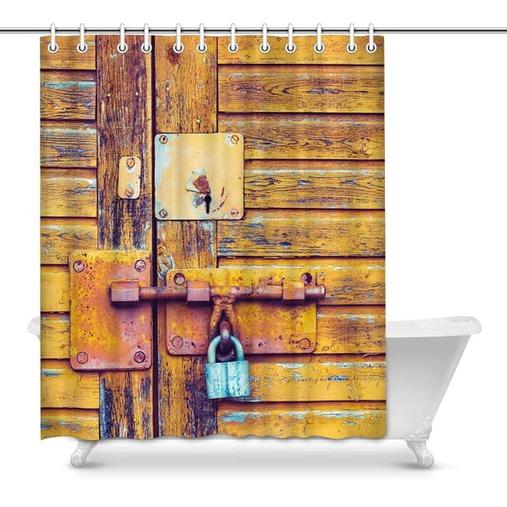 MKHERT Funny Rusty Lock on The Yellow Old Wooden Door House Decor Shower Curtain for Bathroom Decorative Bathroom Shower Curtain Set 60x72 inch
