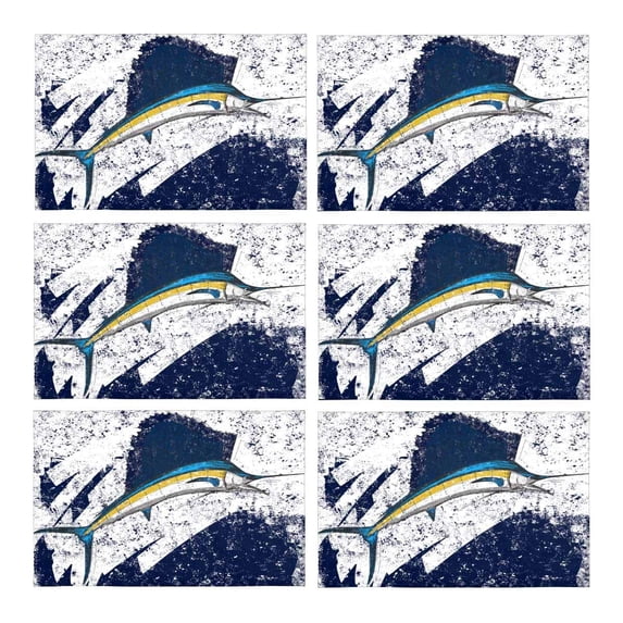 MKHERT Funny Sailfish Over an Abstract Background Placemats Table Mats for Dining Room Kitchen Table Decoration 12x18 inch,Set of 6