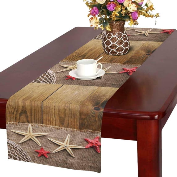 MKHERT Funny Sea Stars on Sackcloth on Wooden Background Table Runner Home Decor for Home Kitchen Dining Wedding Party 16x72 Inch