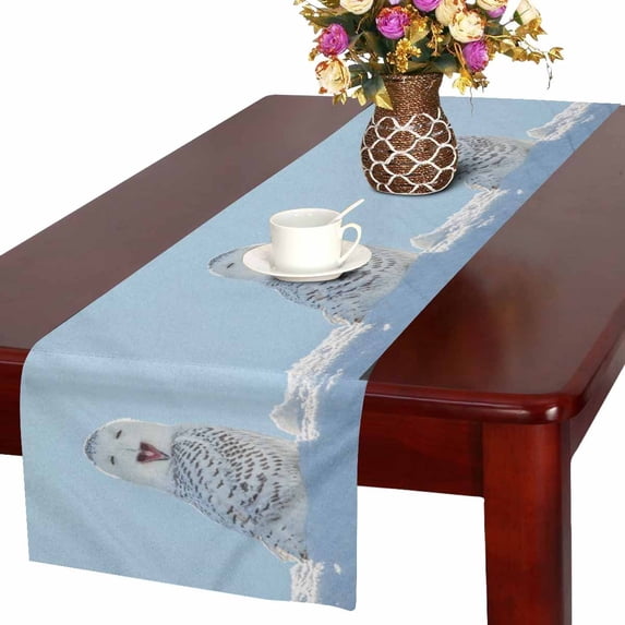 MKHERT Funny Smiling Snowy Owl Adorable Animal Table Runner Home Decor for Kitchen Dining Wedding Party 16x72 Inch