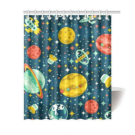 MKHERT Funny Space Planets and Spaceships Waterproof Polyester Fabric Shower Curtain Bathroom Sets Home Decor 60x72 inch