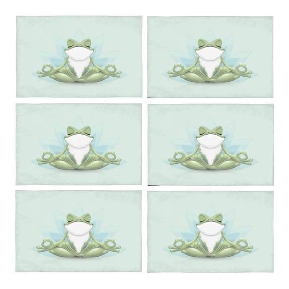 MKHERT Funny Tree Frog Meditation Yoga Frog in Lotus Pose Placemats Table Mats for Dining Room Kitchen Table Decoration 12x18 inch,Set of 6