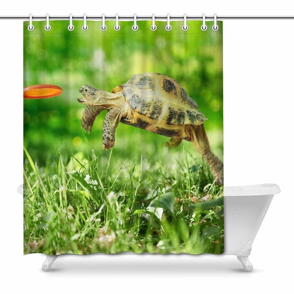 MKHERT Funny Turtle Jumps and Catches The Frisbee Home Decor Waterproof Polyester Fabric Shower Curtain Bathroom Sets 66x72 inch