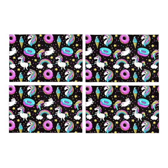 MKHERT Funny Unicorns Donuts Cats Kittens and Rainbow Placemats Table Mats for Dining Room Kitchen Table Decoration 12x18 inch,Set of 4